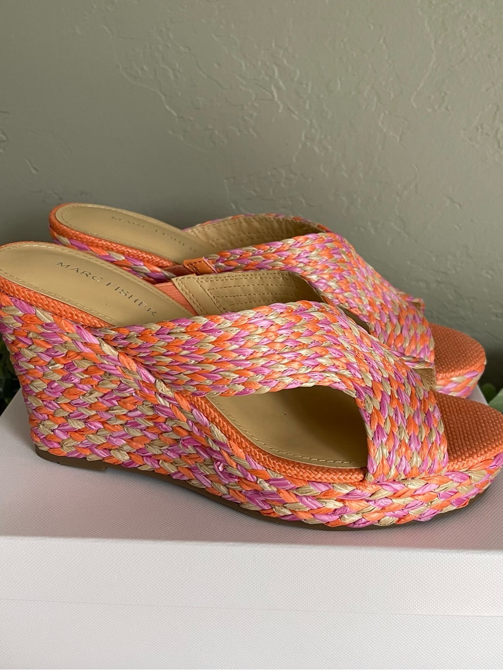 Marc Fisher Woven Espadrille Wedge Sandals Orange 800 Pink 9.5 Platform